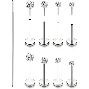 Flat Back Earrings Stud G23 Titanium Nose Rings Helix Piercing Threadless Tragus Labret Cartilage Lip Medusa Conch Body Piercing Jewelry Hypoallergenic for Women Men