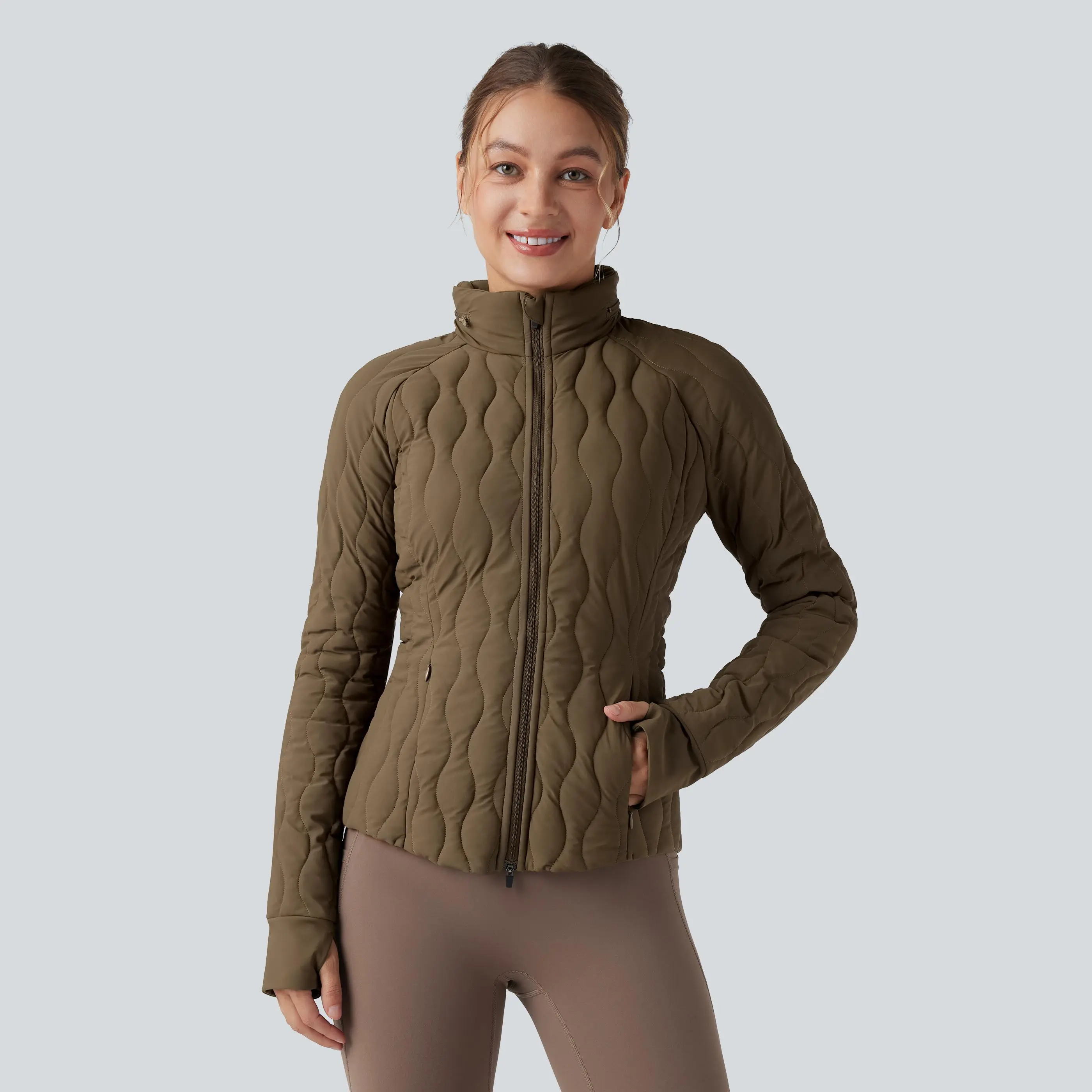 Halara PuffFlex High-neck Thumb Holes Stretchy Workout Padded Jacket with Pockets-Packable Neck Pillow