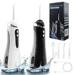 Electric oral irrigator with 3 cleaning modes, USB rechargeable oral irrigator with 4 nozzles, portable dental irrigator