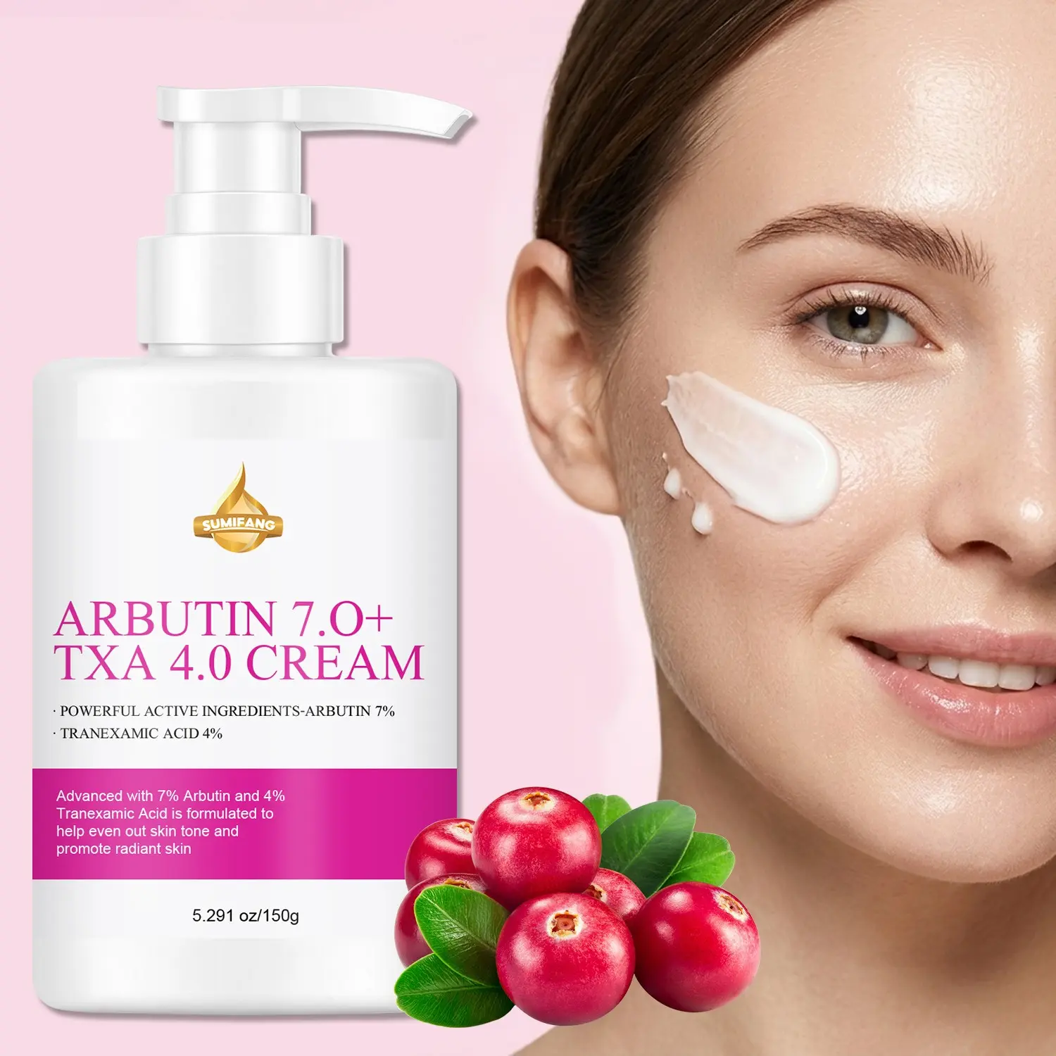 SUMIFANG Arbutin & Tranexamic Acid Brightening Cream (150g) – 7% Arbutin + 4% Tranexamic Acid + Vitamin C – Deeply brightens skin tone, fades acne marks and dark spots, locks in moisture, leaves skin smooth and refined; lightweight texture absorbs quickly