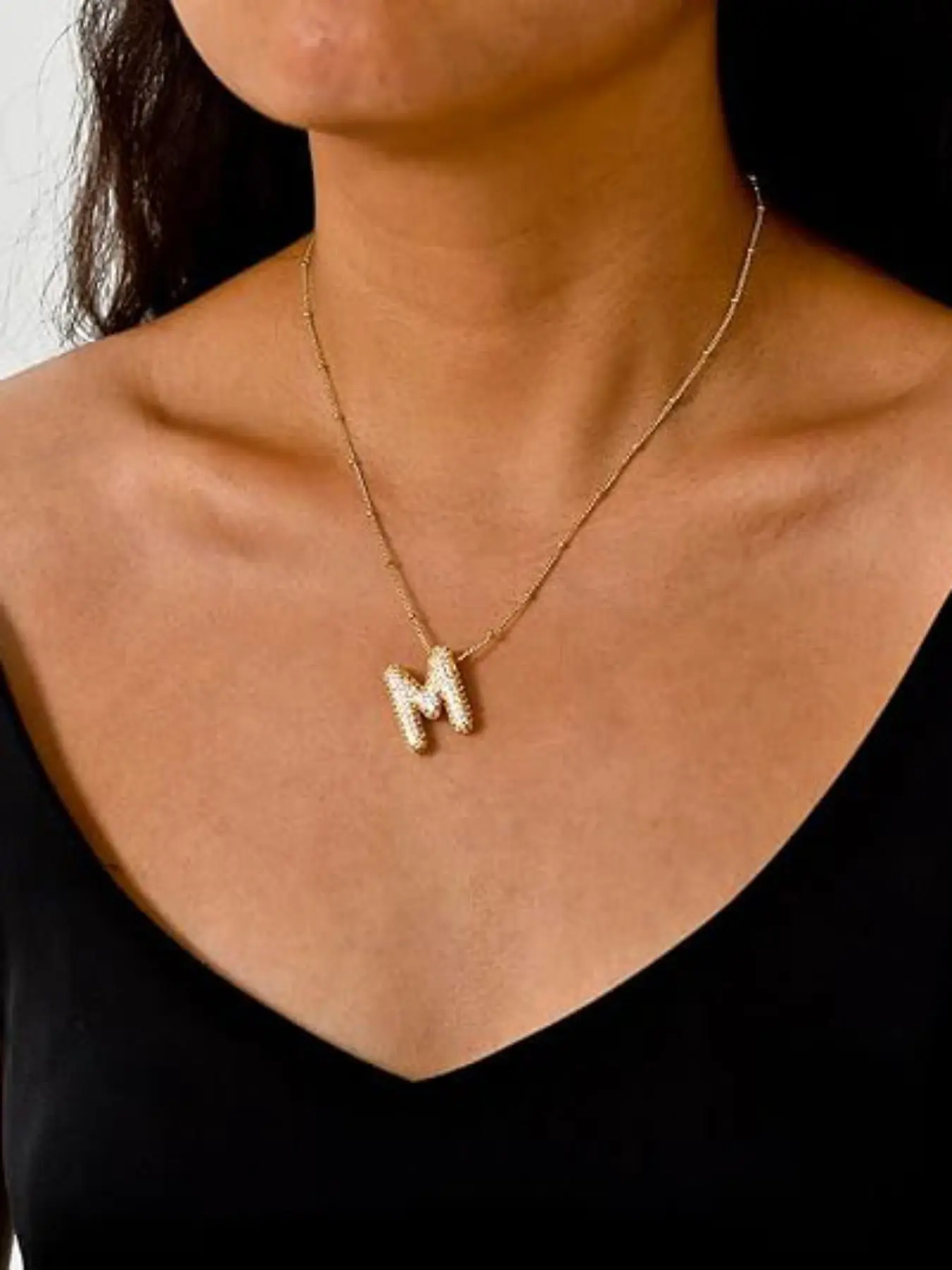 Personalized Puffy Bubble Initial Pendant Necklace, Full Cz, 3D Alphabet Beaded Chain, Sweet Jewelry Gift for Her, Stainless Necklace