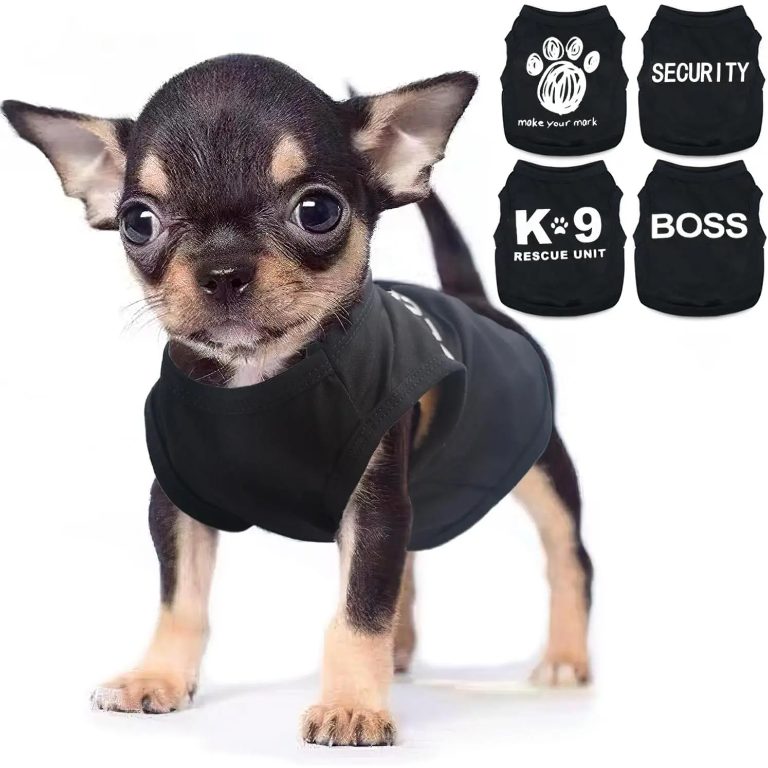 4 count Chihuahua Clothes  Clothes for Small Dogs Boy Summer Teacup Yorkie Spring Letter   Shirts Soft Puppy Cloth  Doggie Outfit   Clothing XXS Black