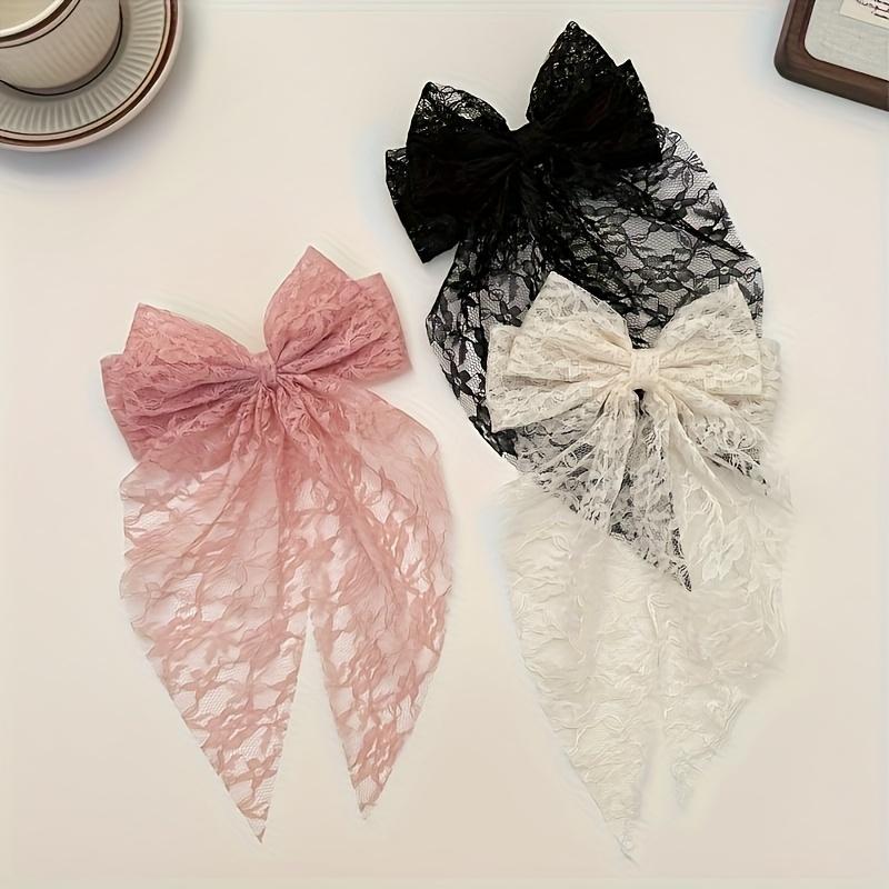 3-Pack Lace Bow Hair Clips for Women, Elegant Ribbon Hair Accessories in Black & Pink, Durable Lightweight Hairpins for Everyday Wear, Parties, Weddings, Valentine’s Day & Gift Styling