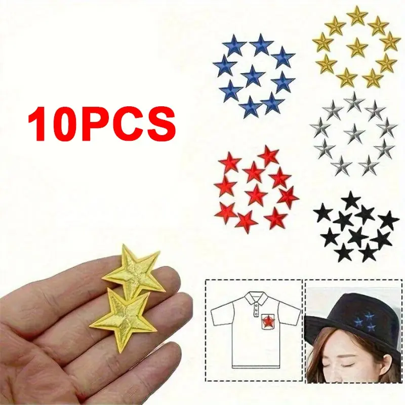 10 Pcs Embroidered Iron-On Badges, DIY Pentagram Design for Clothing and Hats, Customizable Handmade Accessories, Embroidered Patches