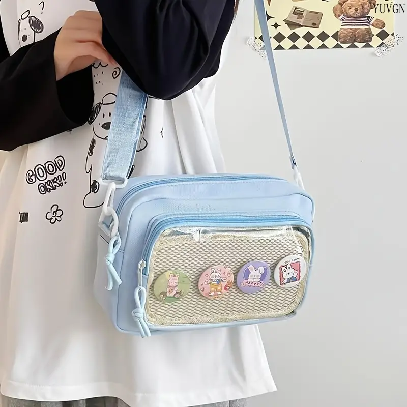 2026 New Cute Transparent Crossbody Shoulder Bag - Trendy JK Themed Purse Shoulder Bag for Students, Lightweight Versatile Gym & Outdoor Use with Random Decorative Patches, Shoulder Bags tiktokshopbacktoschool
