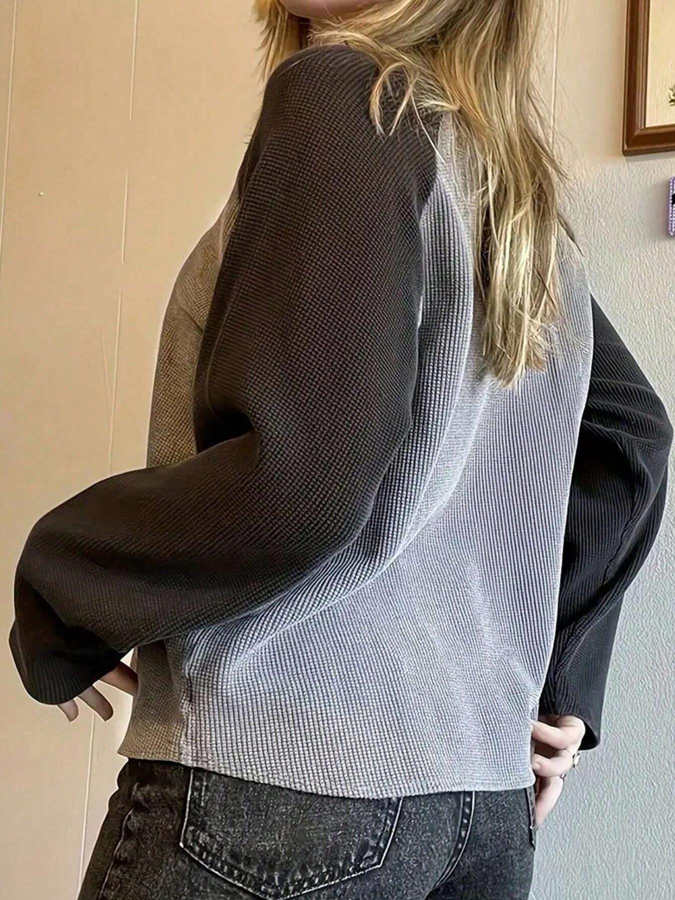 Women's Colorblock Star Print Raglan Sleeve Tee, Casual Comfy Tee, Casual Long Sleeve Round Neck T-shirt for Spring & Fall, Women's Top for Daily Wear Chic Top