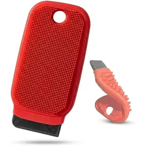3-in-1 Silicone Dish Sponge - BPA-Free Food-Grade Cleaning Brush with Dual-Sided Scrubber & Scraper, Hanging Hole Fast-Dry Reusable for Dishes/Fruits/Vegetables (Red 1PCS)