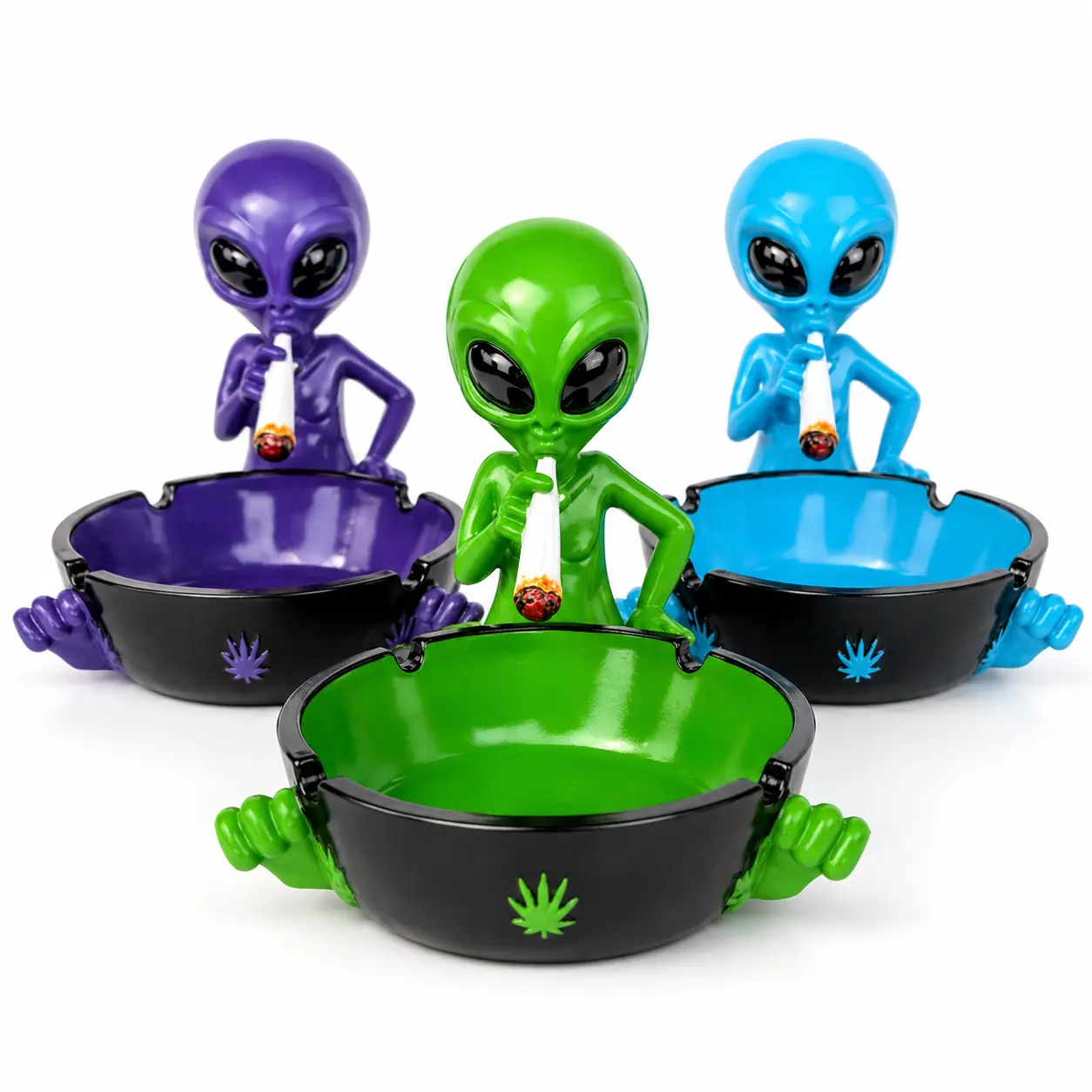Hand-Painted Resin Ashtray - Alien Figurine Sculpture Bowl, Decorative Trinket Cigarette & Cigar Holder for Home, Patio Use, Smooth, Ornaments, Whimsical, Office Desks