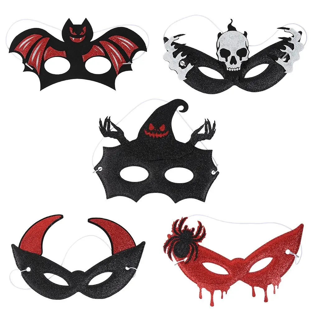 5 Pcs Halloween Scary Half Face Eye Mask Set, Creative Skull & Bat Design, Lightweight & Breathable, Dress-up Prop For Halloween Costume Party And Portrait Shooting