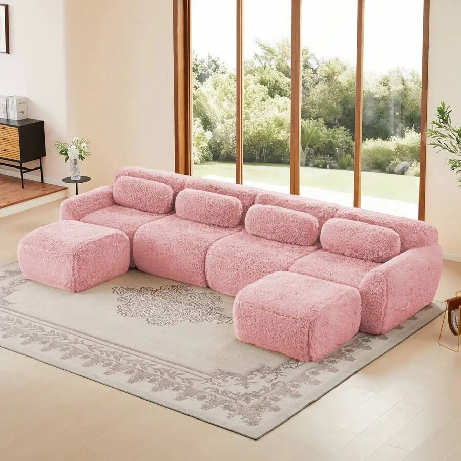 4-Seater U-Shaped Boneless Sofa 32D Density Sponge Bottom Anti-Design,No Assembly Required Ergonomic Design,Free Combination Full-Compression Packaging Living Rooms