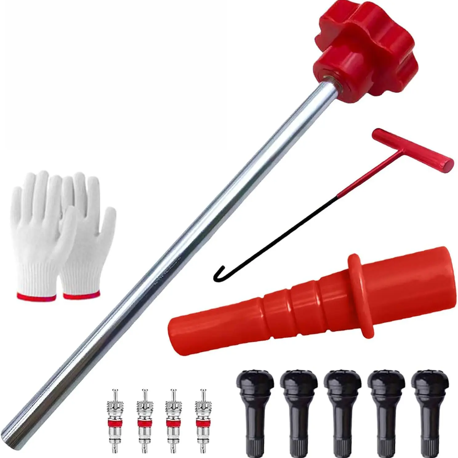 Tire Valve Stem Replacement Tool Kit, No Tire Removal Quick Installer Set with TR413 Rubber Valve Stems, Valve Core Remover for Car Motorcycle Lawn Mower ATV, Automotive Maintenance Tools, Tire Repair Tools
