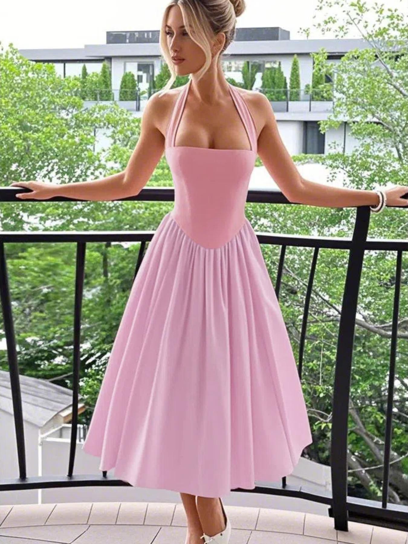 Women's Solid Color Dress, Casual Fashion A Line Dress for Formal Daily Outdoor Wear, Women Gown for Summer, Womenswear Workwear Sleeveless