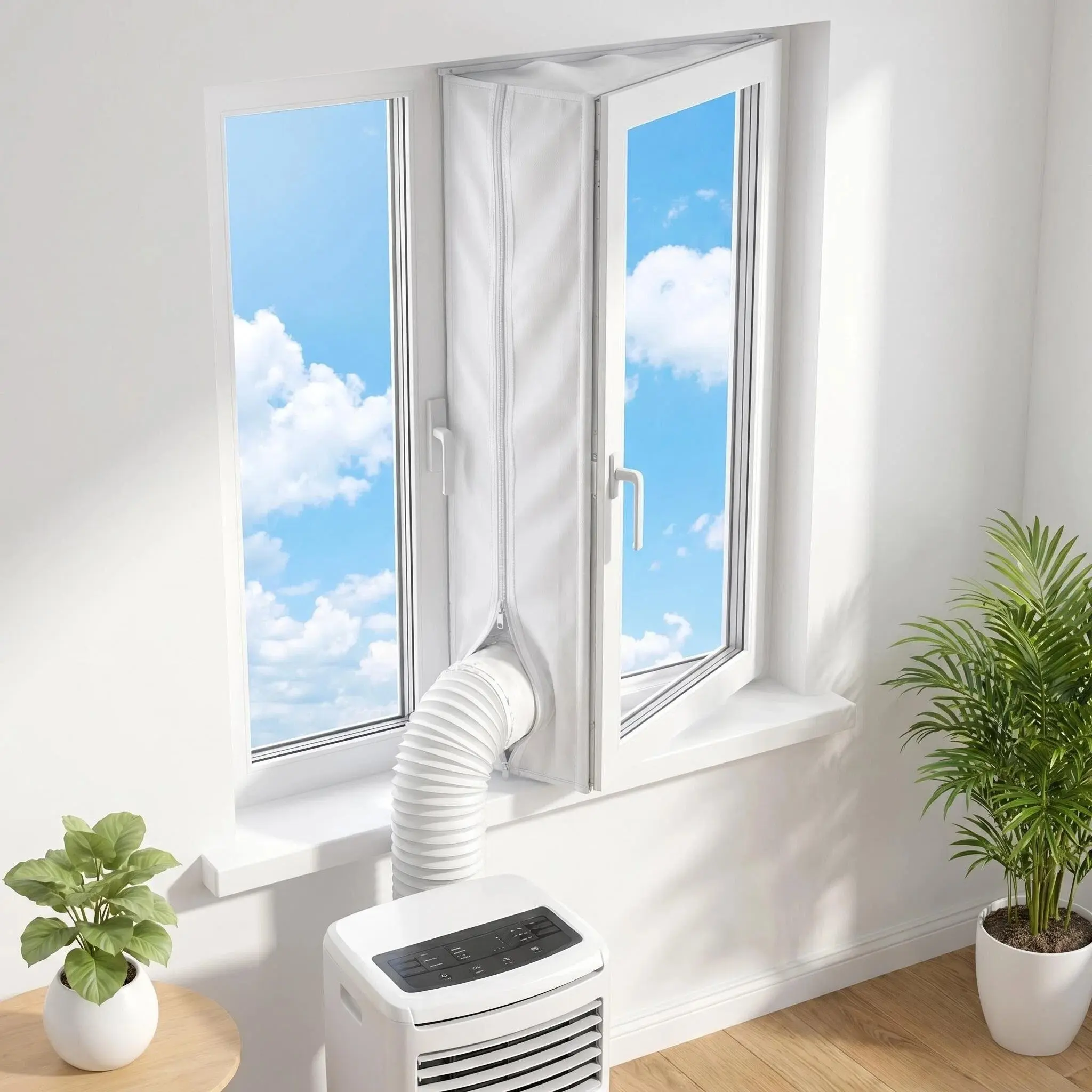 Portable Ac Window Seal Kit, Air Conditioner, Dual Zipper, Double Opening, Exhaust Hose, Polyester Fabric, 3m/4m Length, Energy Efficient Cooling Home Improvement