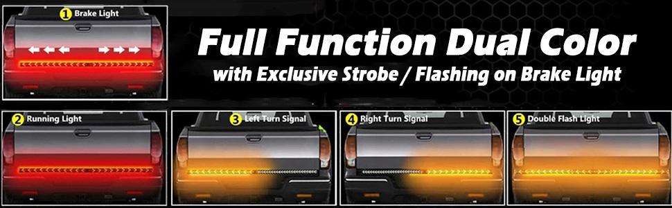 LED Tailgate Running Light Kit, Bar Strip for Truck, Strobe (Flashing) Brake Flexible Switchback Red Amber Yellow Sequential Turn Signal board Light (48 Inch) Suitable for repair Light Bar with Connector