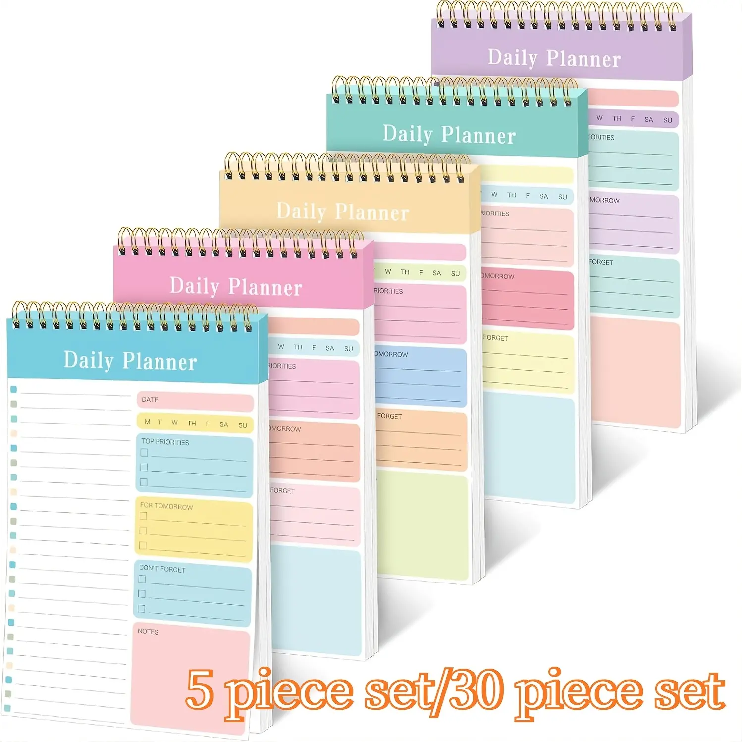 5pcs Set/30pcs Set Of Daily  Spiral Notebook-A5 Size, with Transparent Cover, Double Coil Binding, to-do List, Student Diary, Schedule, Academic ning, Back to School