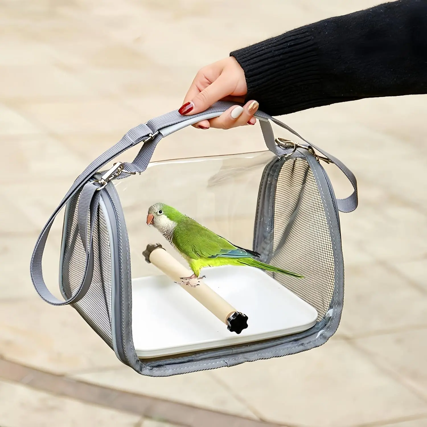 Compact Bird Travel Carrier Cage |   with Standing Perch, Comfort Mat, and Tray for Birds and Lizards