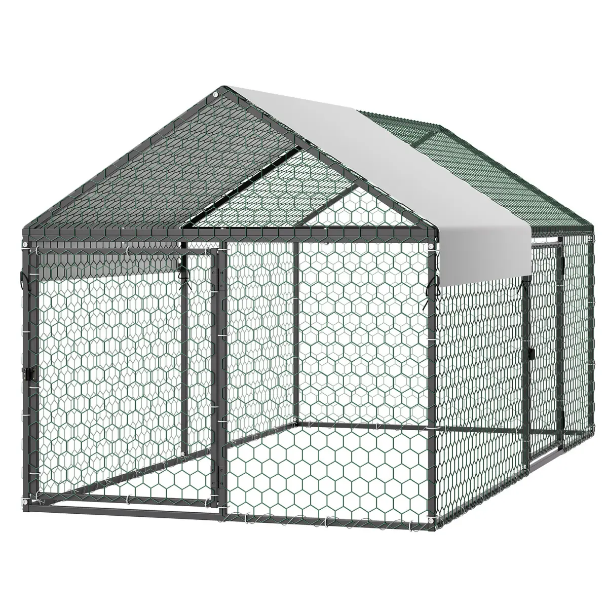 Aobtkel Metal Chicken Cage Enclosed - 3.3x6.6x3.3 FT Outdoor Enclosed Poultry Hutch for 4-6 Chickens, Waterproof PE Cover, Double Doors, Spire Roof, Predator-Safe Poultry Enclosure for Backyard Farm Yard