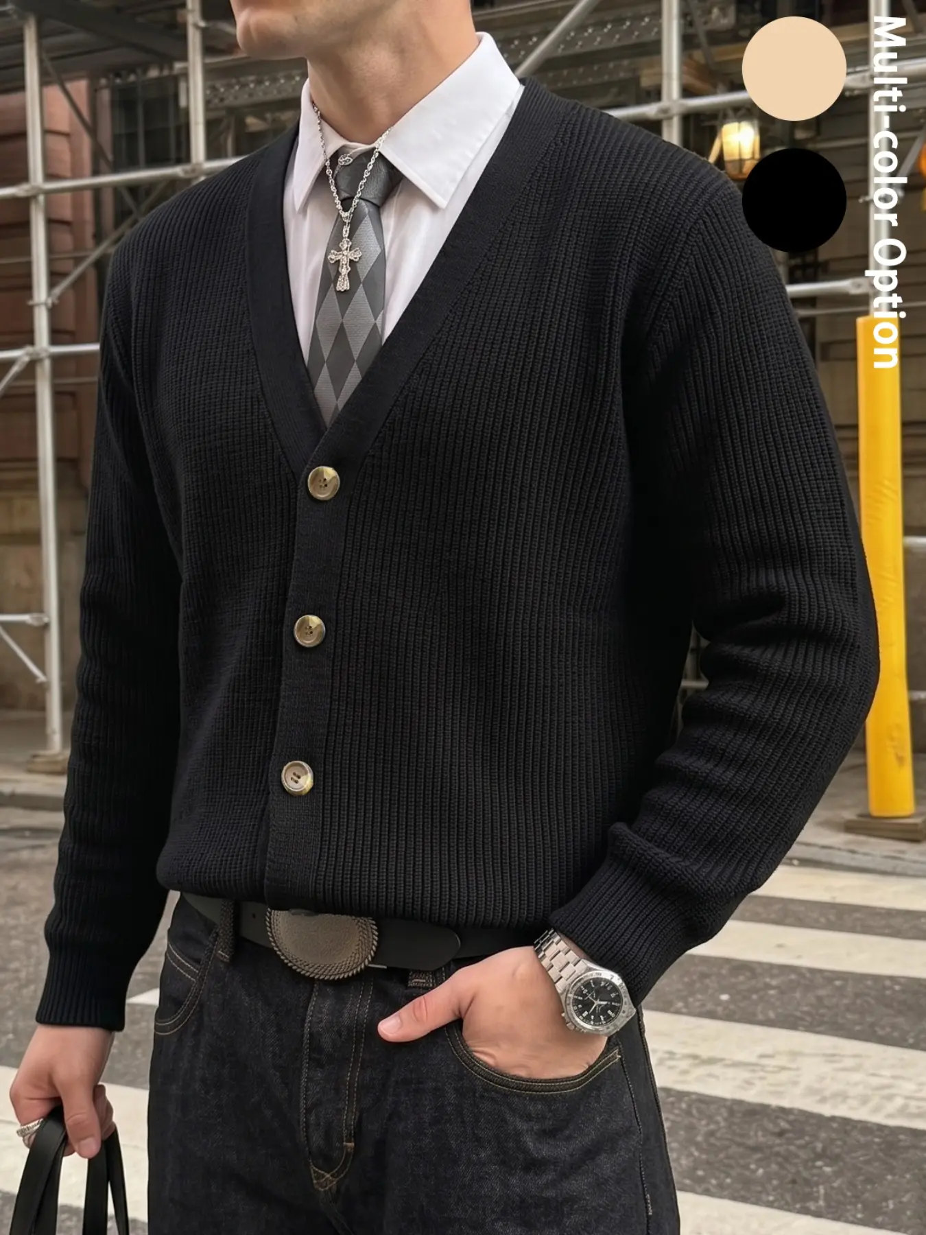 Men's Cardigan V Neck Button Up Knit Sweater Long Sleeve Classic Minimalist Elegant Old Money Aesthetic Clothes Fall Outfits Autumn Winter Back to School Campus Office Date Layering Knitwear Gift Boyfriend Husband Men Apricot Beige Black