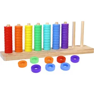 Color Sorting Stacking Game Toys, 7 Colors Ring Stack Challenge Puzzle Game, Wooden Rings Color Matching & Stacking Toys for Kids, Competitive Tabletop Game for Family Night, Gifts for Boys and Girlsfidget toys
