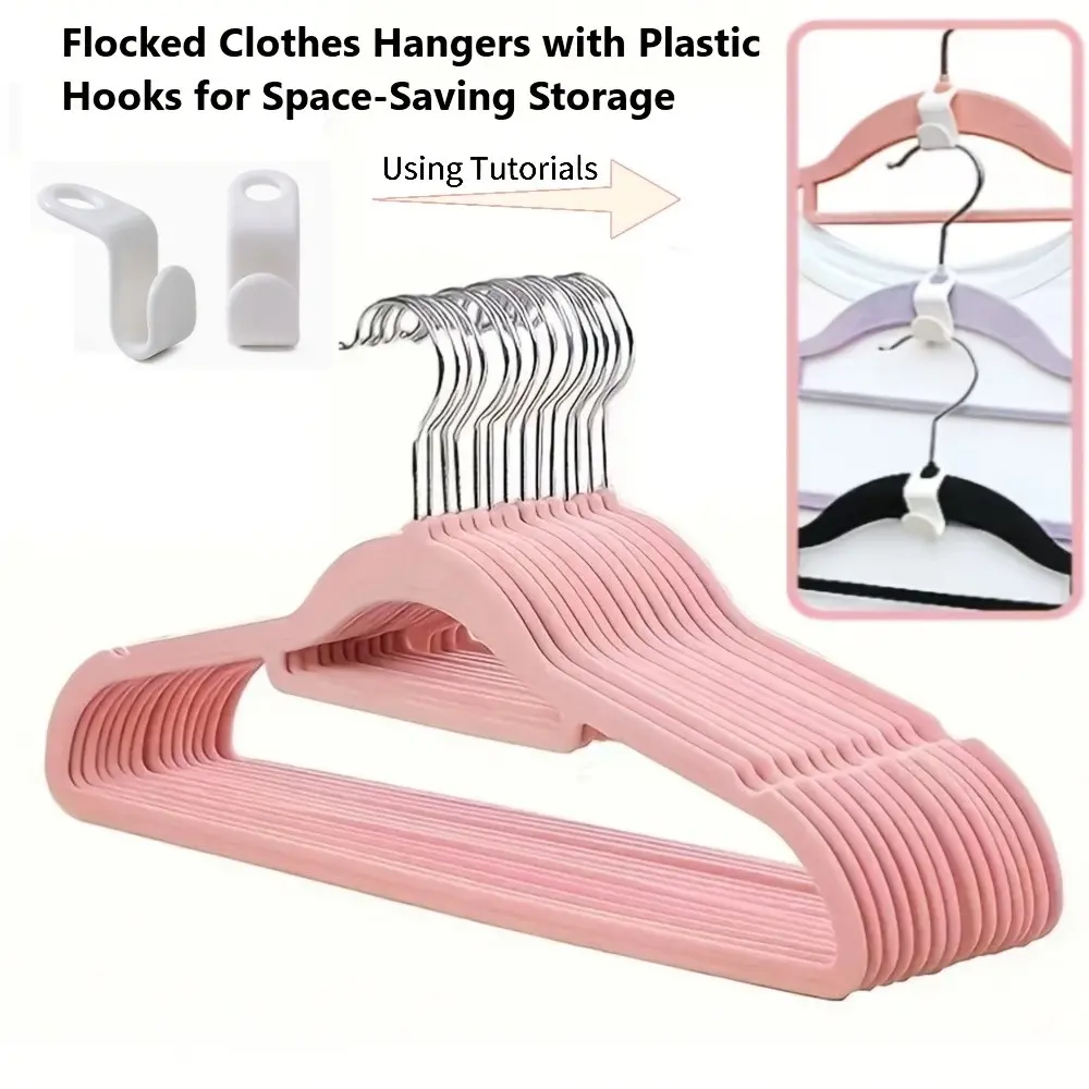 20/40pcs Velvet Hangers Set, Durable Plastic Clothes Hangers with Plastic Hooks, Non-Slip Velvet Hangers, Robust Clothing Hangers