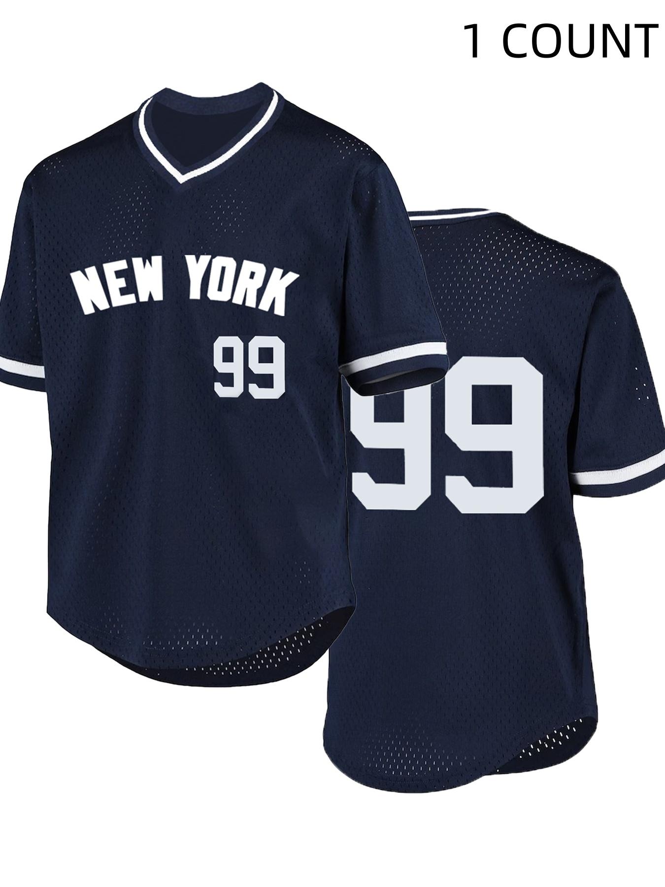 Men's Letter & Number Embroidery Striped Trim Baseball Jersey, Breathable V Neck Short Sleeve Top for Training & Competition, Baseball Clothing for Men