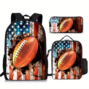3-Piece Retro Dragon Backpack Set for Teens, 17-Inch High-Capacity Synthetic School Bag with Leakproof Lunch Box and Pencil Case