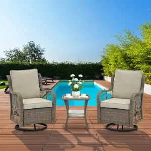 Fathersdaygift Summervibes Flash sale home items 3-Piece Patio Bistro Set with 2 Swivel Rocker Chairs and Glass Top Side Table - Outdoor Wicker Conversation Furniture - 360° Swivel, Comfortable Cushions - For Garden, Porch, Backyard, Balcony