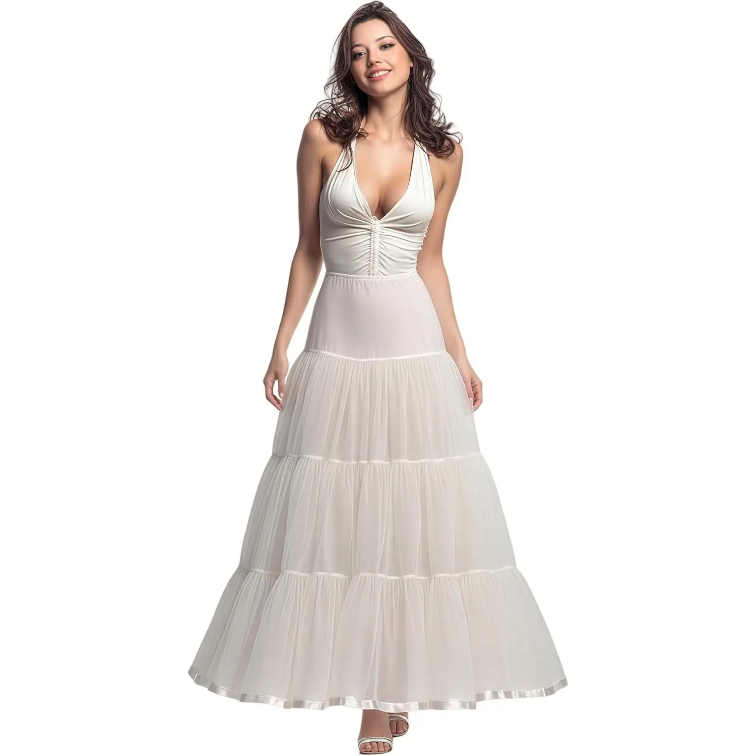 CHERRY LOVE Long Petticoat Ankle Length Underskirt for Wedding Dress Full Length Crinoline Slip