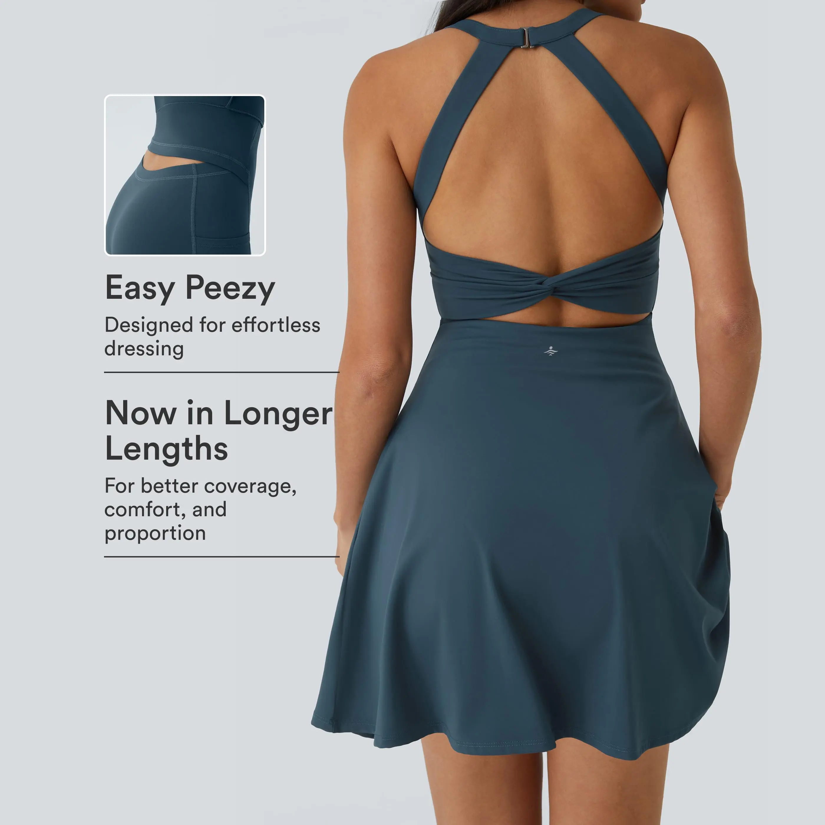 Halara SoftlyZero™ Airy Backless Twisted Flare Low Support Dance Active Dress-Longer Length-Easy Peezy Edition A-C Cups