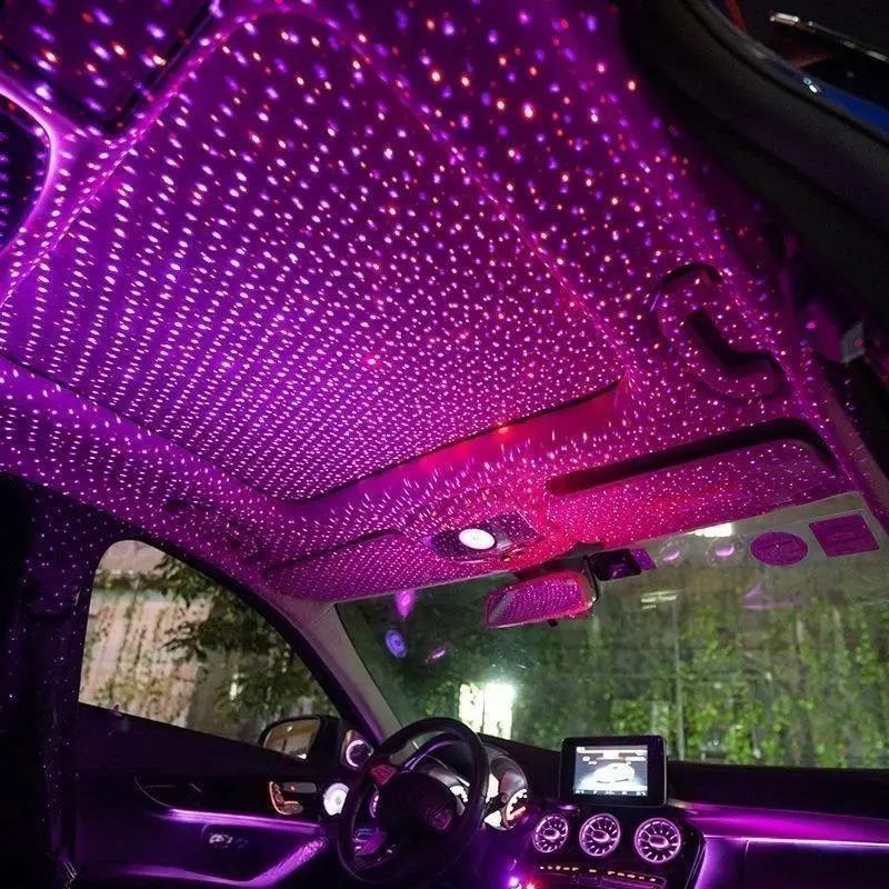 USB Car Roof Star Projector Light, Auto‑Sensing LED Star Sky Atmosphere Lamp, Multicolor Ambient Interior Decor Light for Night Driving, Universal Car Accessory