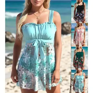 Summer Fashion Sexy Gardenia Flower Printed Women's Swimsuit Hanging Neck Bikini Vacation Leisure Swimsuit S-6XL