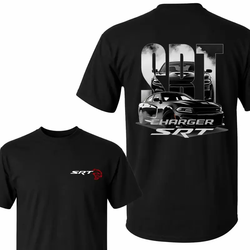 Men's Dodge Charger SRT Hellcat Graphic Shortleeve T-Shirt - Loose, Breathable, Casual Black Cotton Mopar Muscle Car Tee