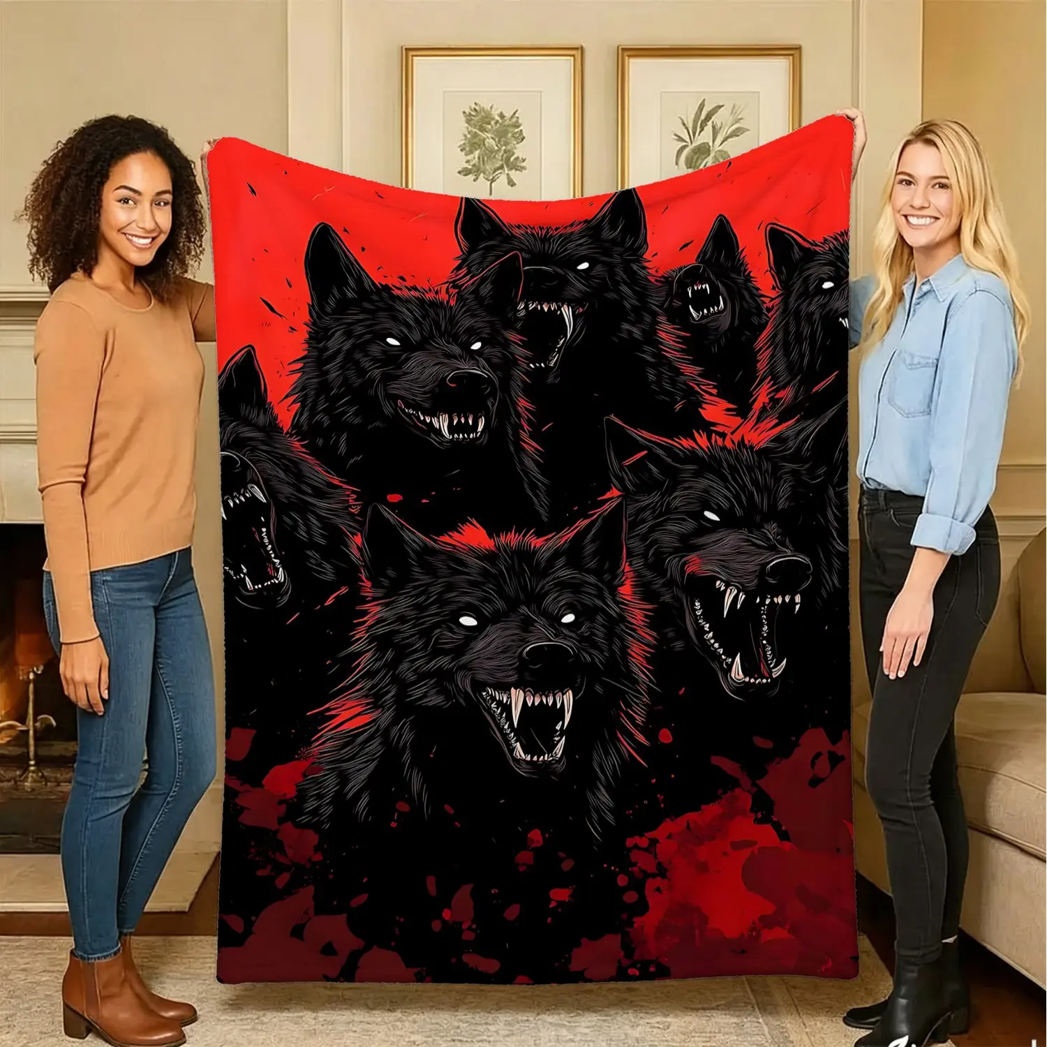 3d Black Wolf Print Blanket – Dark Gothic Style Flannel Throw For Home Decor – Ultra-Soft And Cozy – Warm Blanket For Camping, Travel, And Office Naps – Versatile Casual Throw – Perfect Gift For Wolf Lovers