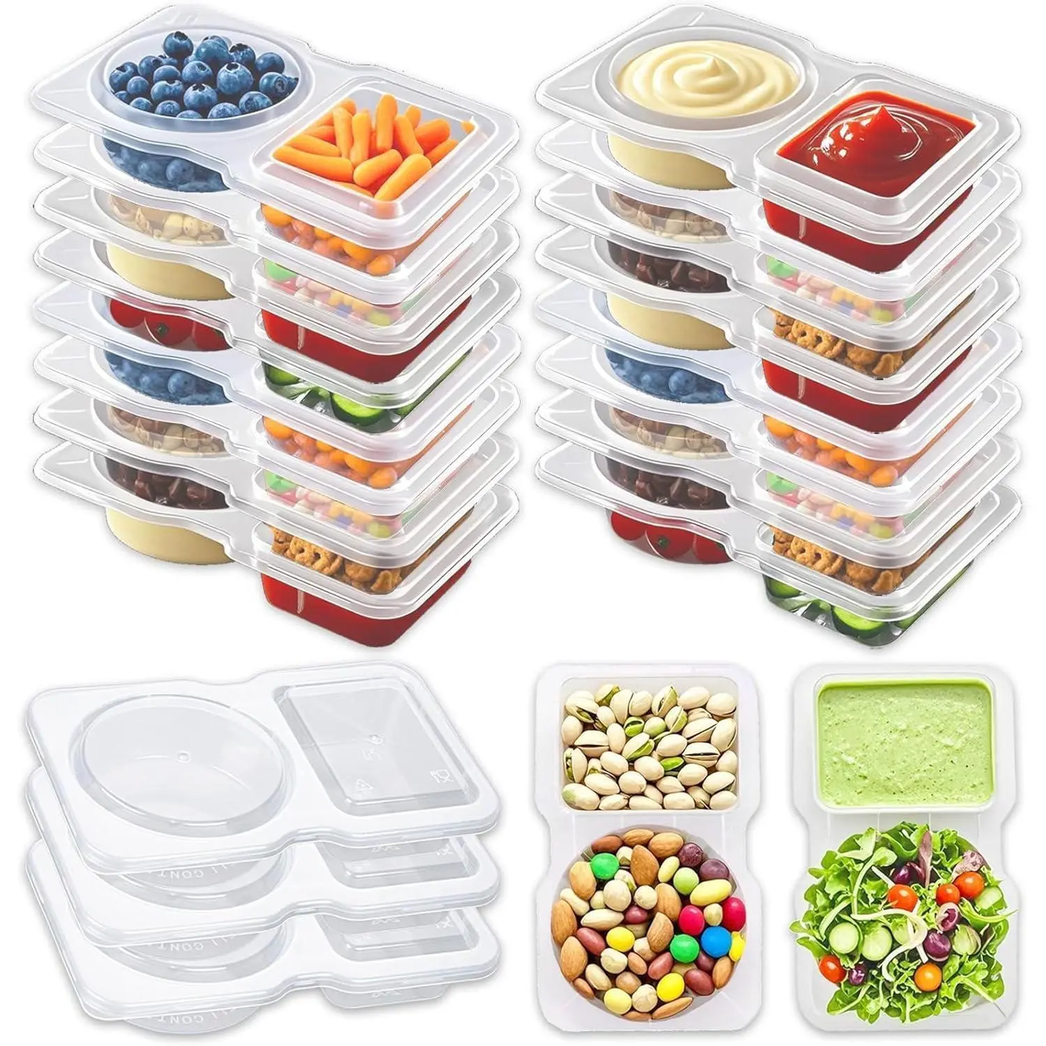 Reusable Snack Containers with Lids: Snack Containers20Pcs - Snackle Box Container Portion Control - SnackPack Containers - Double Compartment Snack Containers Ifor On the Go - Travel Essentials