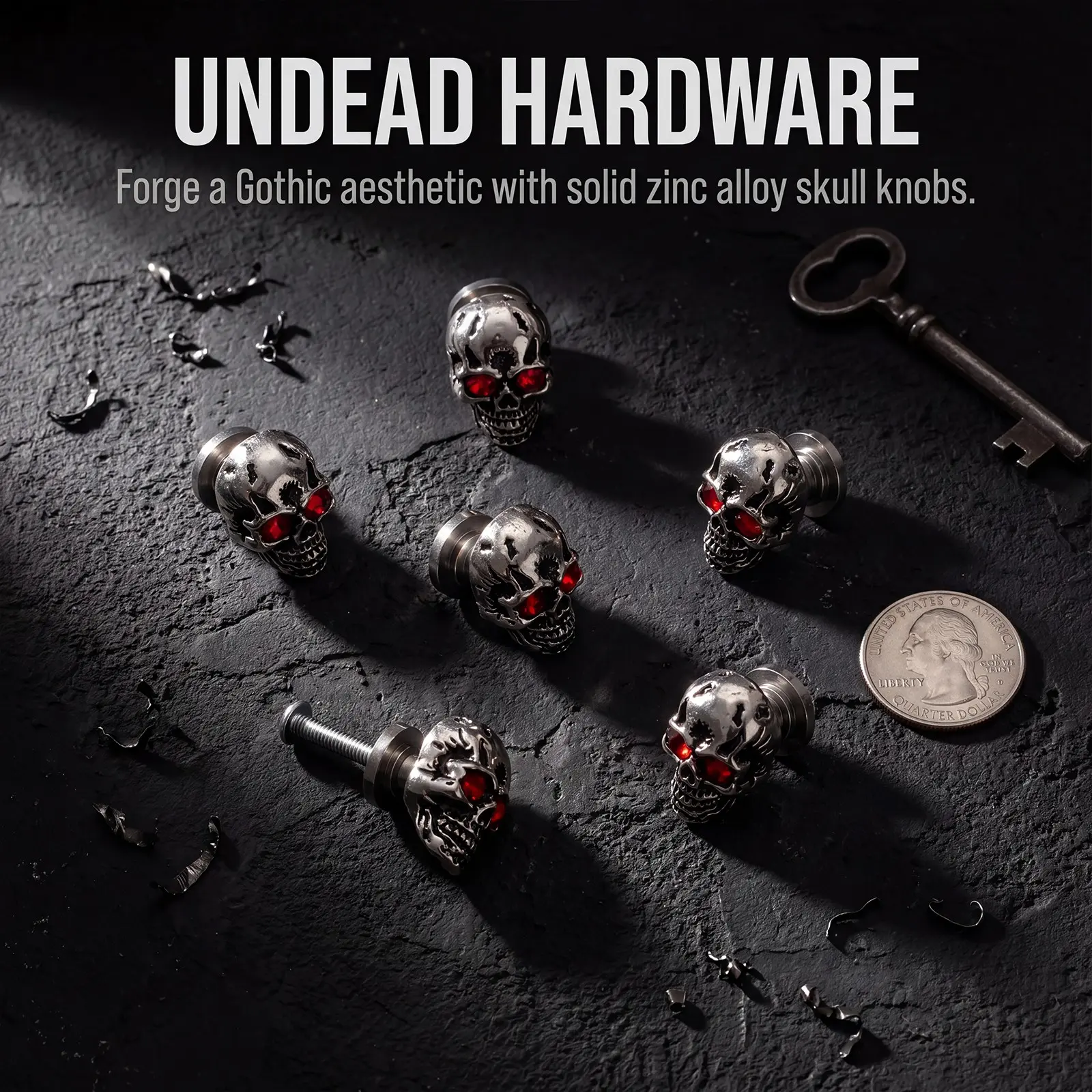 6-Piece -Eyed Skull Drawer Handles, Halloween Gift, Home Decor for Bedroom & Study, Fashionable Youth Accessories