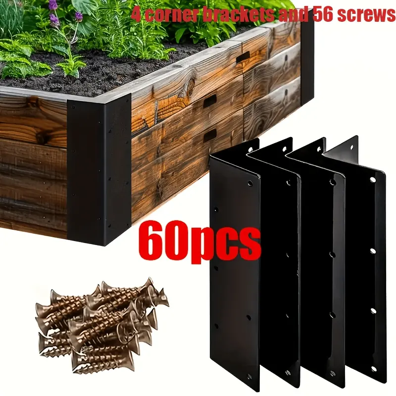 60 Pcs Thick 160mm Oversized L-Shaped Corner Brackets Kit - 4 Corner Brackets, 56 Screw Sets, 90-Degree Fastener for Fence Support, Bed Frame, Laminate Fittings, Oversized Brackets