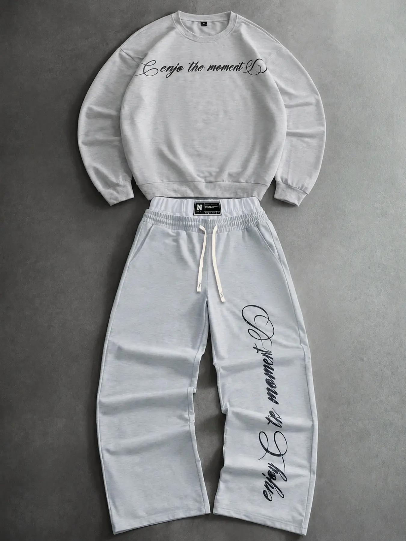 Cozy Oversized Crewneck Sweatshirt & Sweatpants Set - Unisex Double-Waistband Wide-Leg Matching Lounge Set for Casual Wear & Travel