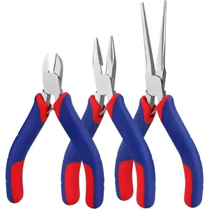Mini pliers set, small pliers tool kit includes 4inch diagonal pliers, 5inch long nose pliers, 6inch needle nose pliers, suitable for making crafts and repairing electronic devices