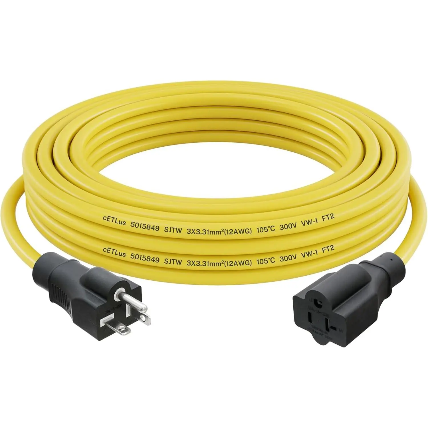20 Amp 12 Gauge 50 Feet 125 Volt Outdoor Extension Cord NEMA 5-20P to 5-15/20R (T-Blade Outlet)