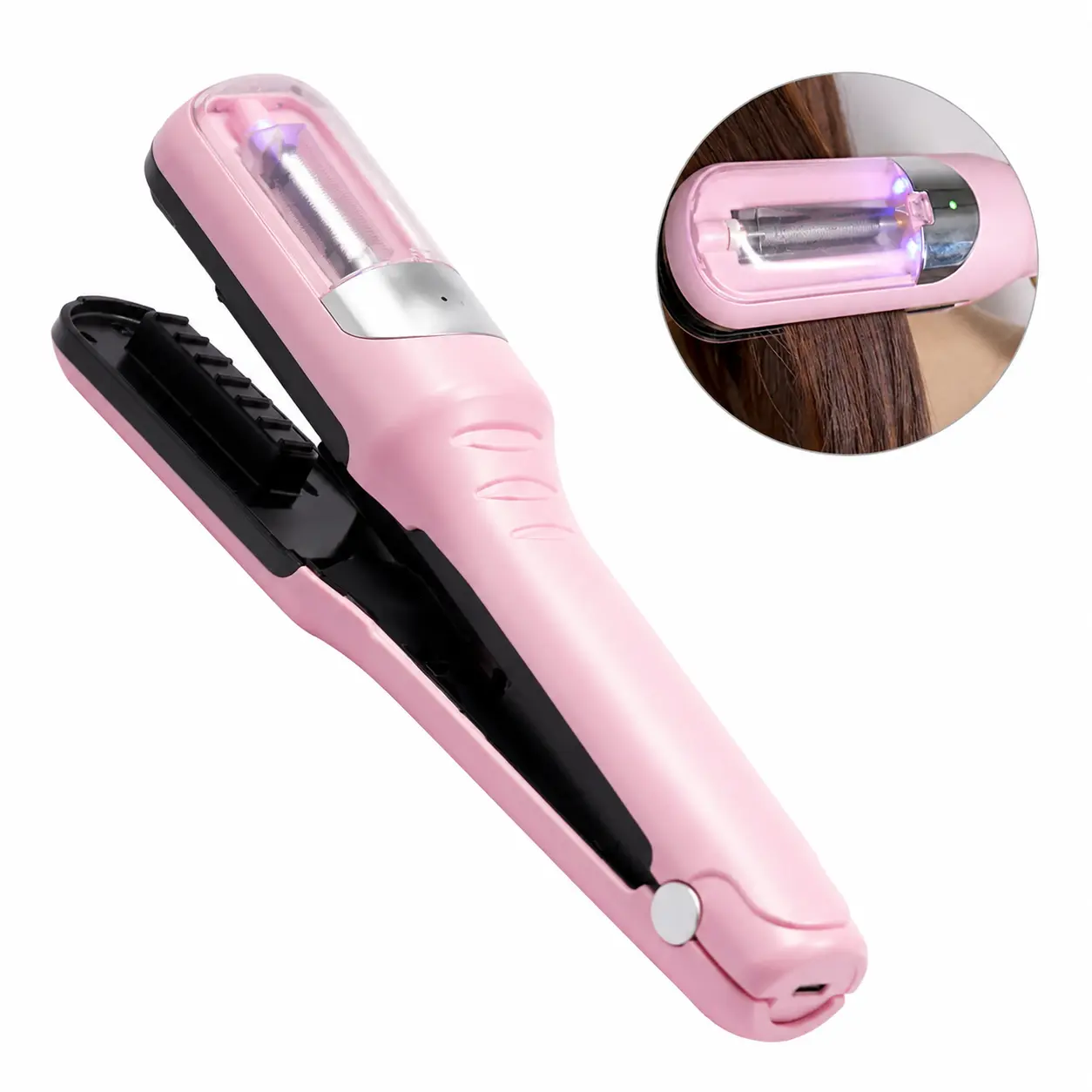 Cordless Split End Hair Trimmer with Negative Ion Technology for Frizz Repair, USB Rechargeable Automatic Clipper with Anti-Slip Handle, Portable Salon Tool for Women