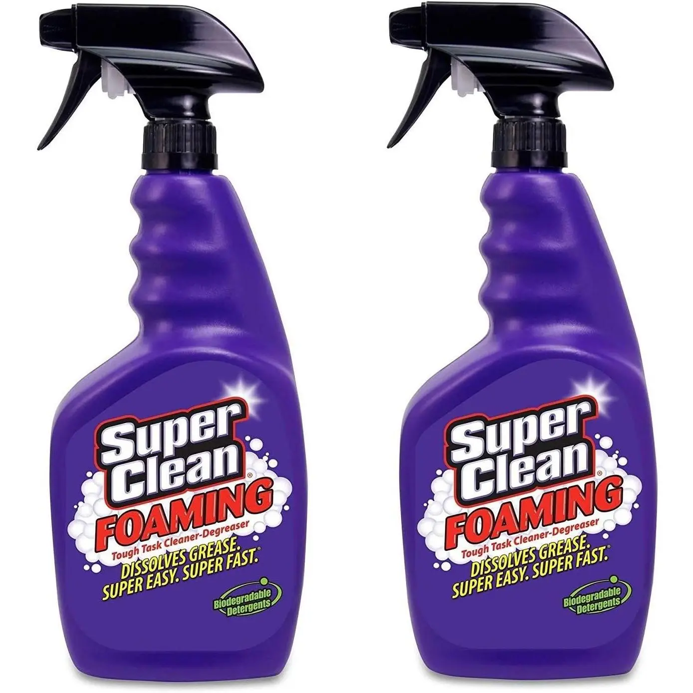 Super Clean Foaming Multi-Surface All Purpose Cleaner Degreaser Spray, Biodegradable, Full Concentrate, 32 Ounce, Pack of 2