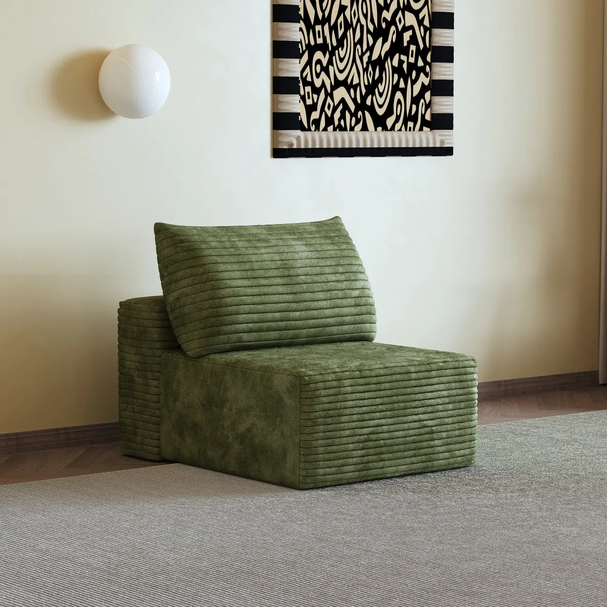 Y165-1S-GREEN Minimalist 1-Seat Corduroy Couch, Fully Assembled Reversible Sponge Indoor Sofa, Space-Saving Furniture for Bedrooms, 27.60x37.40x24.40in, 24.50 lbs (Single Box)