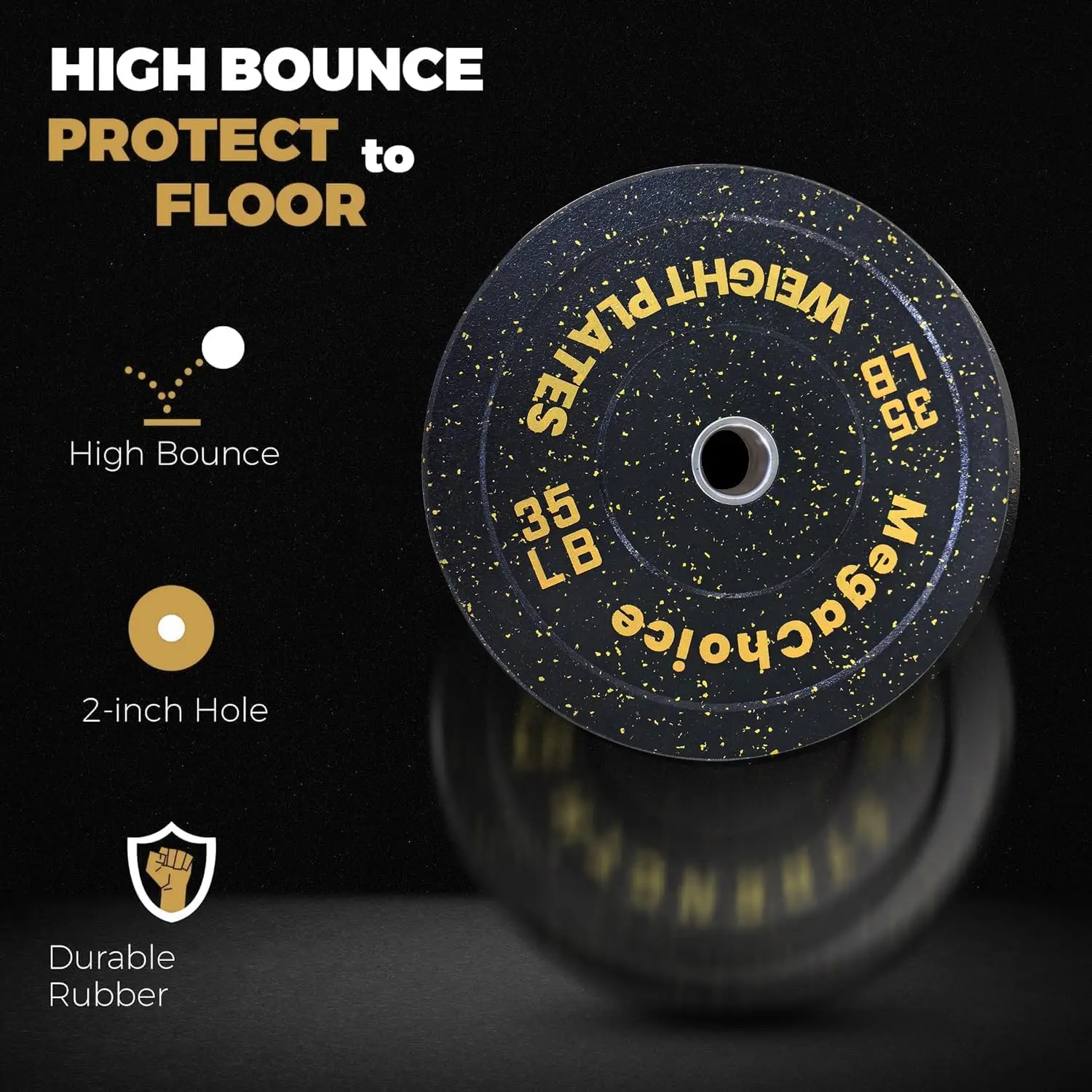 Garvee High-Density Crumb Rubber Bumper Plates Set, 2-Inch/50mm Diameter, Color-Coded Weight Plates Ranging 4.5-45 Lbs (2-20.4 kg), Shock Absorbing and Noise Reducing, Ideal for Weightlifting and Home Gyms