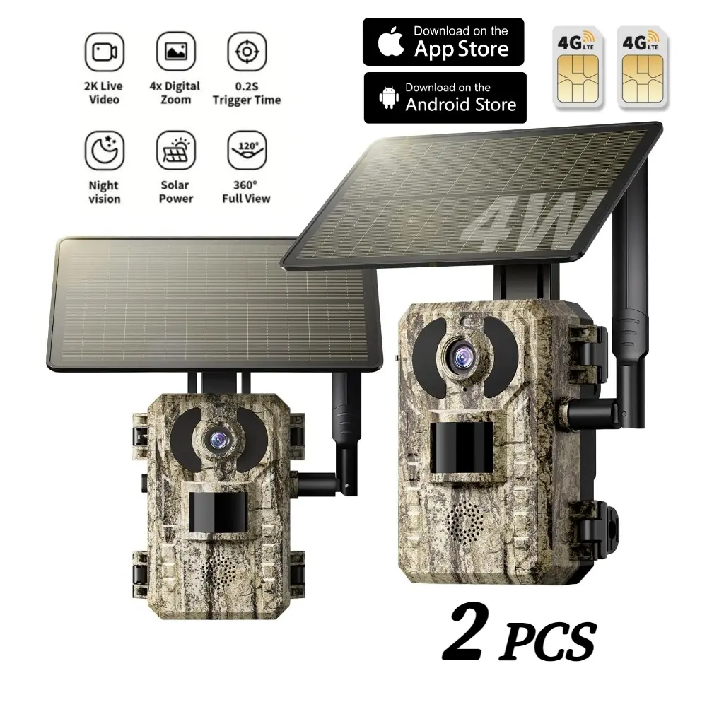 GMOX 4G LTE Solar Powered Trail Camera 48MP 2K Live Feed 0.1s Fast PIR Trigger Low-Glow Night Vision IP66 Waterproof Remote Control APP Control Wildlife Game Cam Built-In Cellular Card No Wi-Fi, Requires 4G Unlimited Data Plan Activation