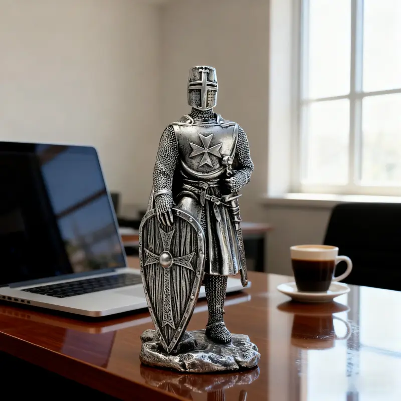 1pc 1 Medieval Knight Resin Statue, Figurine, Vintage Silver Medieval Warrior Ornament, Resin Sculptures | Gift for Father's Day, Office Desk & Living Room Bookshelf, Unique Home Decor for History Lovers & Christmas