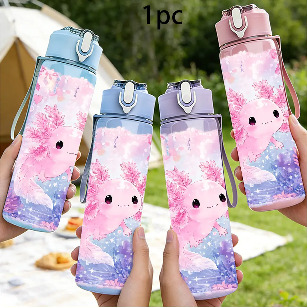 1pc Dreamy Axolotl, 750Ml 26Oz Colorful Plastic Portable Sports Traveler Water Bottle, Cute Print, Leak-Proof with Pop-Up Lid, Suitable for Outdoor Sports Running Fitness Cycling, Ideal Gift for Birthday Valentine'S Day April Fool'S Day Easter