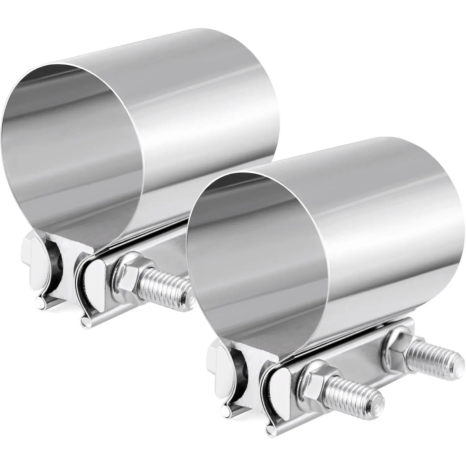 2.5 Inch 304 Stainless Steel Heavy-Duty Lap Joint Band Clamp Set, 2-Pack for Mufflers, Catalytic Converters, Exhaust Pipes, Auto Repair Tools, Tight Grip