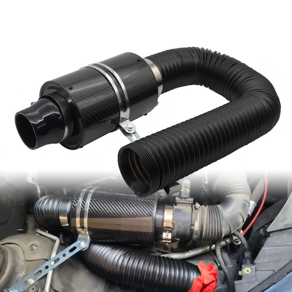 Universal 3 Inch Carbon Fiber Cold Air Intake Kit, Enclosed Air Filter Induction Pipe Hose, Compatible with Most Cars, Af021 Model, Auto Parts, Engine Parts