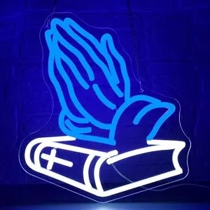 Praying Hands Neon Light for Wall Decoration, Adjustable LED Lamp for Bedroom Living Room, Christian Religious Gift for Church Prayer Room