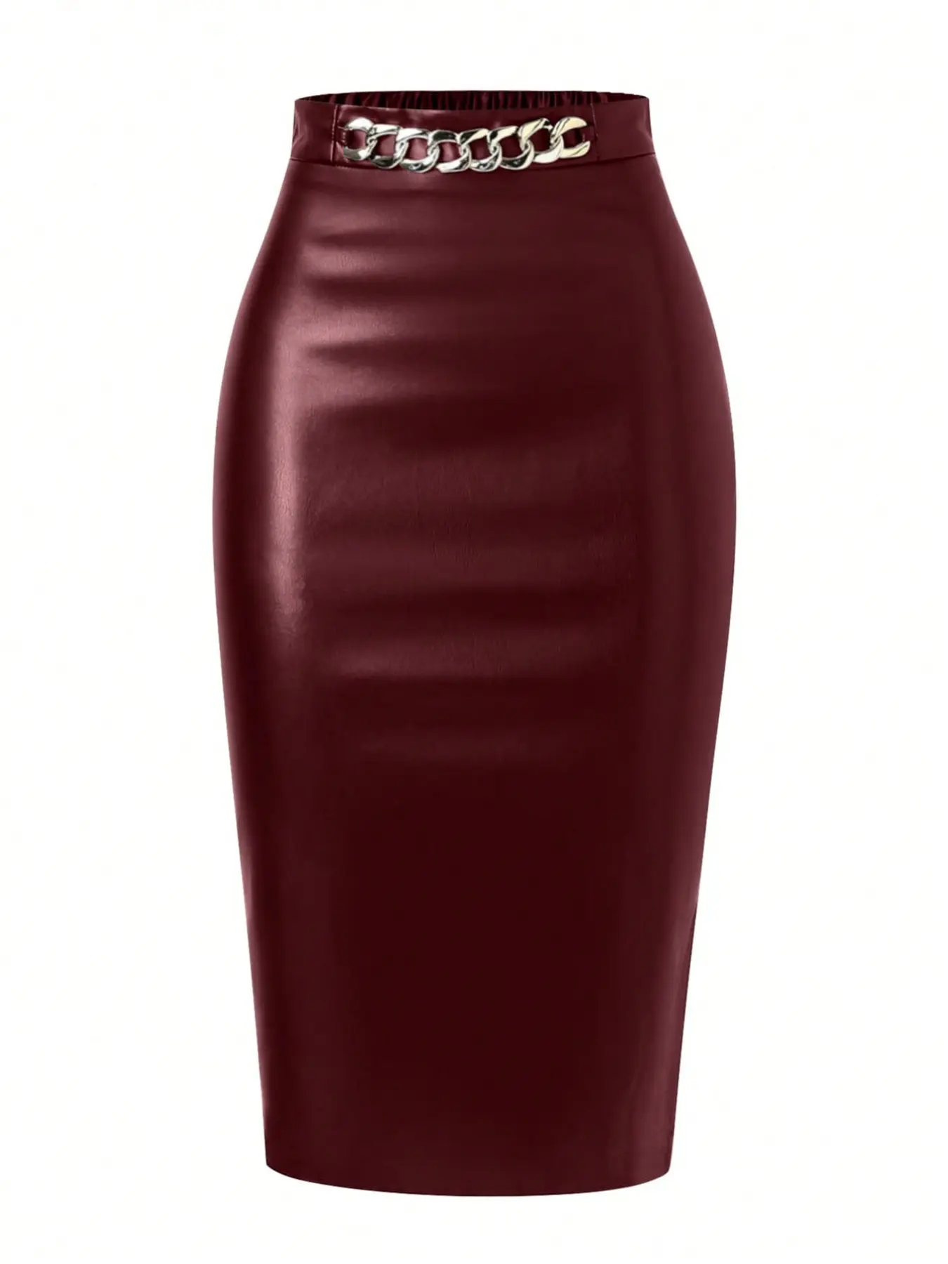 Women's Minimalist Gold Chain PU Leather Skirt, High Waist A-Line, Button Front, Houndstooth Pattern, Fall & Winter, Office Wear, Halloween, Fit